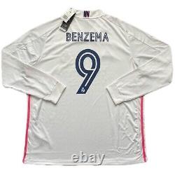 2020/21 Real Madrid Home Jersey #9 Benzema 2XL Adidas Soccer Long Sleeve NEW