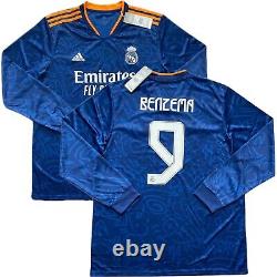 2021/22 Real Madrid Away Jersey #9 BENZEMA XL Adidas UCL Long Sleeve NEW