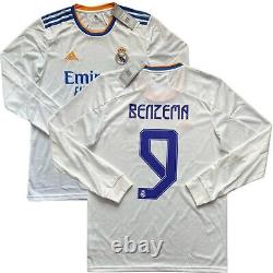 2021/22 Real Madrid Home Jersey #9 BENZEMA Medium Adidas UCL Long Sleeve NEW