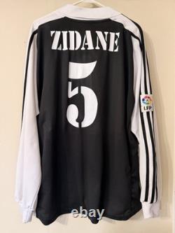 Adidas Real Madrid 2001 Zidane #5 Long Sleeve Soccer Jersey Black White Size L