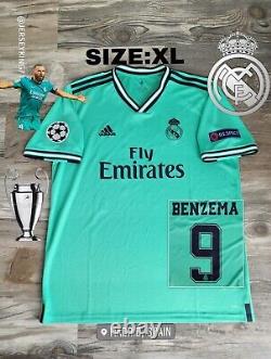 Adidas Real Madrid Benzema#9 19/20 Third Jersey Men's Size XL UCL patches