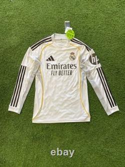Adidas Real Madrid Home Long Sleeve Jersey 25/26 White/YellowithBlack