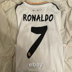 Adidas Real Madrid Ronaldo #7 Long Sleeve Jersey 2013 Sz L White Black Orange
