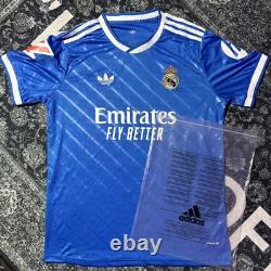 Adidas Real Madrid Soccer Jersey Blue White Large Emirates Fly Better Aeroready