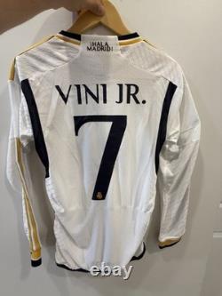 Adidas Real Madrid Soccer Jersey S White/Gold/Navy Vini Jr #7 Long Sleeve