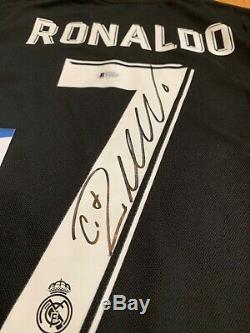 Autographed/Signed CRISTIANO RONALDO Real Madrid Black Jersey Beckett BAS COA