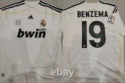 BENZEMA #19 REAL MADRID 2009/2010 M Jersey WHITE Camiseta HOME Kit bwin