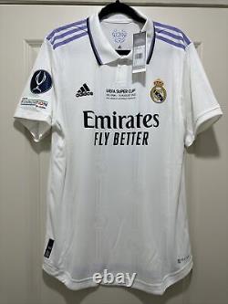 Benzema #9 Men's LARGE Real Madrid Super Cup Final Home Jersey Adidas Authentic