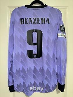 Benzema #9 Men's MEDIUM Authentic Player Issue Real Madrid Away Champions Jersey