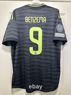 Benzema #9 Men's XL Adidas Authentic Real Madrid Third Black Champions Jersey