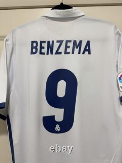Benzema #9 Mens LARGE Adidas Real Madrid Home Jersey