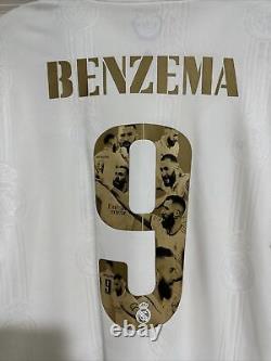 Benzema #9 Mens LARGE Authentic Real Madrid Home Ballon d'Or Jersey Champions