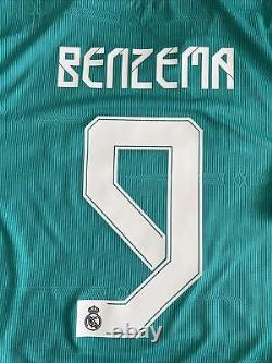 Benzema #9 Mens MEDIUM Real Madrid Green Third Jersey Champions League DETAIL