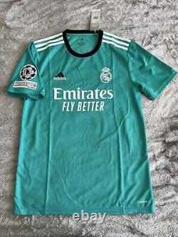 Benzema #9 Mens MEDIUM Real Madrid Green Third Jersey Champions League DETAIL
