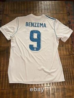 Benzema Real Madrid Adidas Benzema 2017/18 Soccer Authentic Home Jersey Size L