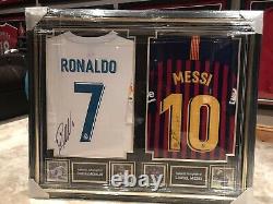 Cristiano Ronaldo Real Madrid & Lionel Messi Barcelona Hand Signed Shirt Jersey