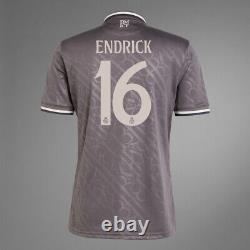 Endrick #16 Adidas Real Madrid 24/25 Third Jersey Mens Sizes Gray Color