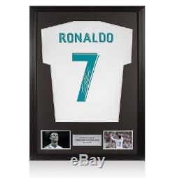 Framed Cristiano Ronaldo Signed Real Madrid 2017/18 Shirt Number 7 Fan Style