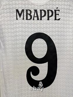 Mbappe #9 Mens MEDIUM Adidas Authentic Real Madrid Champions Home Jersey Long S
