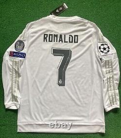 NWT Real Madrid 15/16 Home White Long Sleeve Ronaldo #7 (Medium)