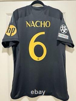 Nacho #6 Mens XL Adidas Real Madrid Third Black Jersey Stadium Champions
