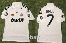 RAUL #7 REAL MADRID 2008/2009 S S/S Jersey WHITE Camiseta HOME bwin adidas UCL