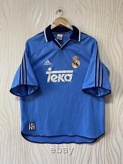 REAL MADRID 1999 2000 THIRD FOOTBALL SHIRT SOCCER JERSEY ADIDAS sz L MEN BLUE