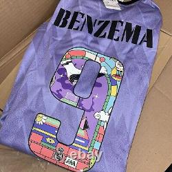 REAL MADRID Away Kit 2022-23 Benzema 9 USA Tour Number Set Size Large with Box
