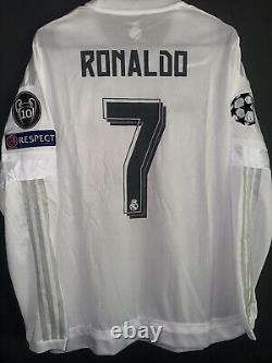 Real Madrid 15/16 Ronaldo #7 Long Sleeve Champions League Final Jersey Men Large