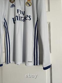 Real Madrid Home Jersey 2016/17 Long Sleeve, Mens, Size M, with Club World Cup
