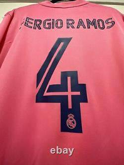Sergio Ramos #4 Mens XL Real Madrid Long Sleeve Away Pink Champions Jersey