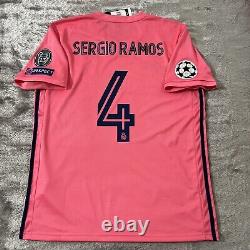Sergio Ramos #4 Real Madrid Away Pink UEFA Champions League Mens LARGE Jersey