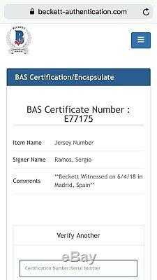 Sergio Ramos Real Madrid Signed Autographed Soccer Jersey BAS Beckett Certified