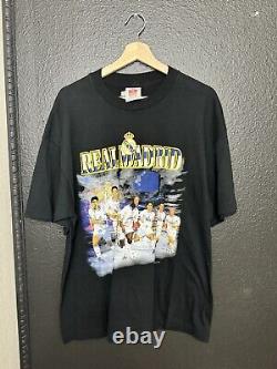 Vintage 90s Real Madrid FC Black Soccer Futbol Tshirt 1997 Size XL Player Tee