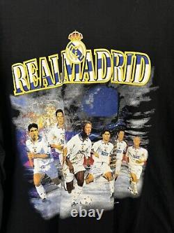 Vintage 90s Real Madrid FC Black Soccer Futbol Tshirt 1997 Size XL Player Tee