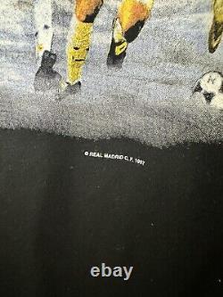 Vintage 90s Real Madrid FC Black Soccer Futbol Tshirt 1997 Size XL Player Tee