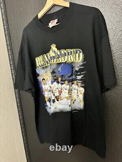 Vintage 90s Real Madrid FC Black Soccer Futbol Tshirt 1997 Size XL Player Tee