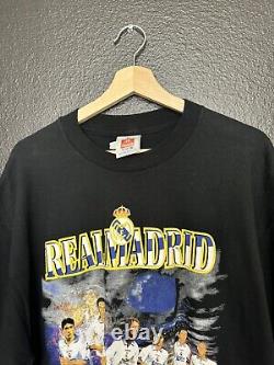 Vintage 90s Real Madrid FC Black Soccer Futbol Tshirt 1997 Size XL Player Tee